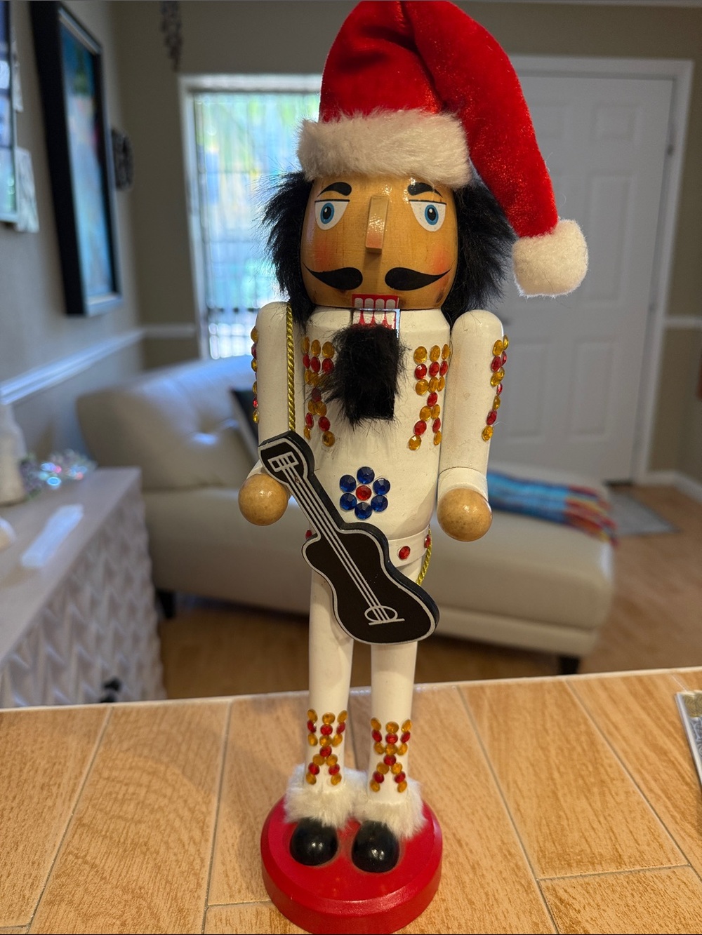 Holiday Red & White Elvis Nutcracker Figurine with Guitar